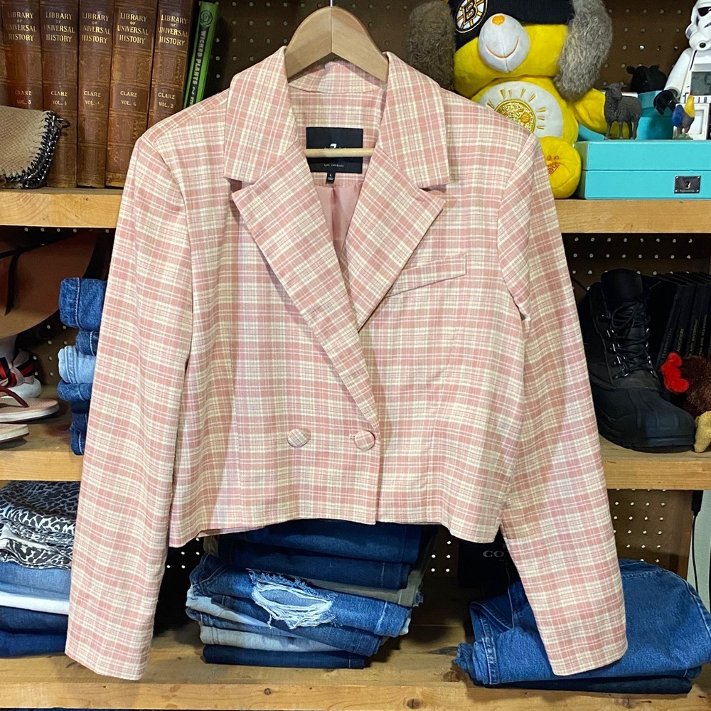 7 For All Mankind Pink Plaid Blazer
